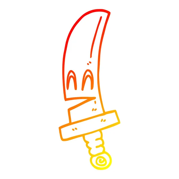 Warm gradient line drawing cartoon happy magical sword — Stock Vector