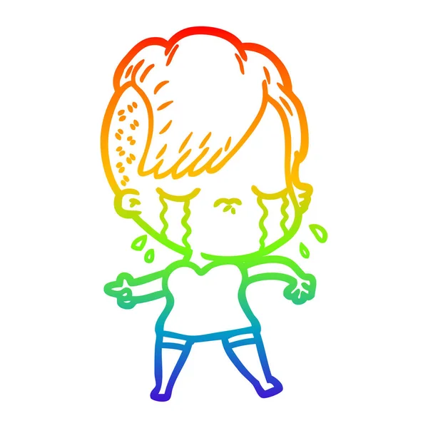 Regenboog gradiënt lijntekening cartoon huilen meisje — Stockvector