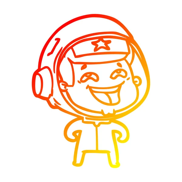 Línea de gradiente caliente dibujo dibujos animados riendo astronauta — Vector de stock