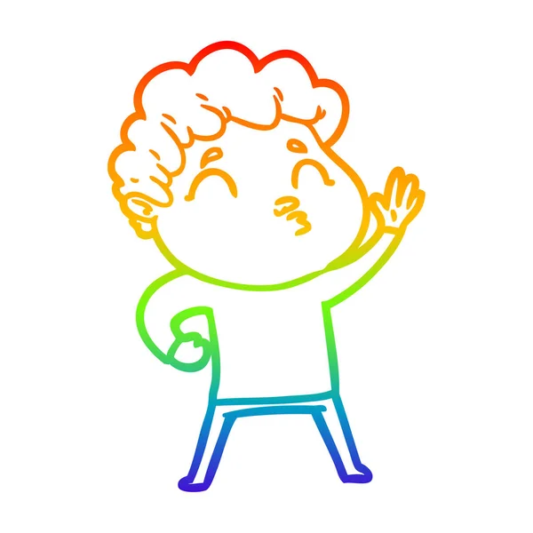 Linea gradiente arcobaleno disegno fumetto uomo broncio — Vettoriale Stock