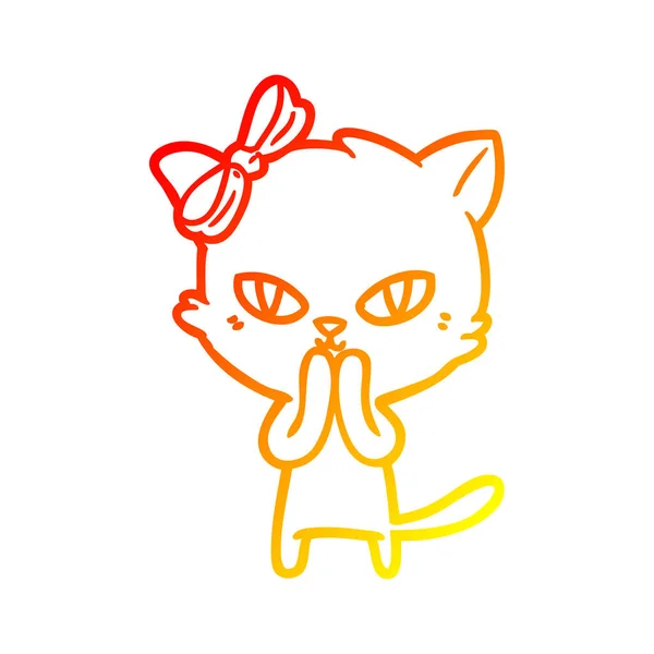Warm gradient line drawing cute cartoon cat — Stock Vector
