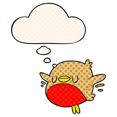 çizgi roman tarzında karikatür noel robin ve düşünce balonu