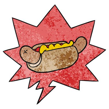 retro doku s karikatür taze lezzetli sosisli ve konuşma balonu