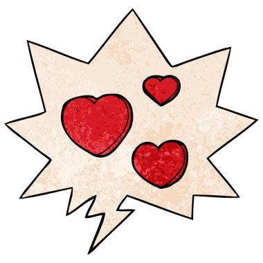 retro doku tarzında karikatür aşk kalpleri ve konuşma balonu