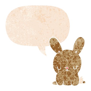 retro dokulu tarzısevimli karikatür tavşan ve konuşma balonu
