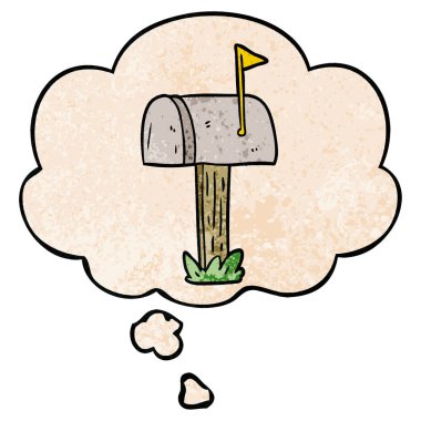 karikatür posta kutusu ve grunge doku desen sty düşünce balonu