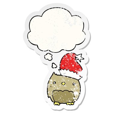 sevimli noel baykuş ve sıkıntılı yıpranmış sopa olarak kabarcık düşündüm