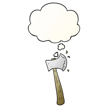 çizgi film baltası ve pürüzsüz degrade tarzında düşünce balonu