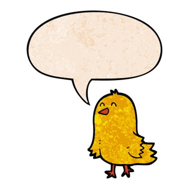 Retro doku tarzı karikatür kuş ve konuşma kabarcık
