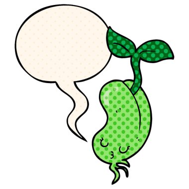 çizgi roman tarzında çizgi film filizlenen fasulye ve konuşma balonu