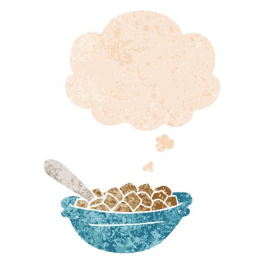 karikatür tahıl kase ve retro dokulu tarzında düşünce balonu