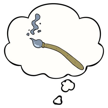 karikatür boya fırçası ve düşünce balonu