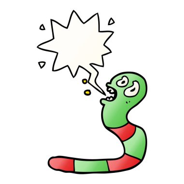 düzgün degrade sty karikatür korkmuş solucan ve konuşma balonu