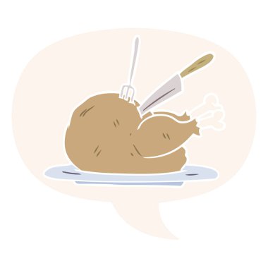 karikatür retro st oyulmuş ve konuşma balonu olan hindi pişmiş