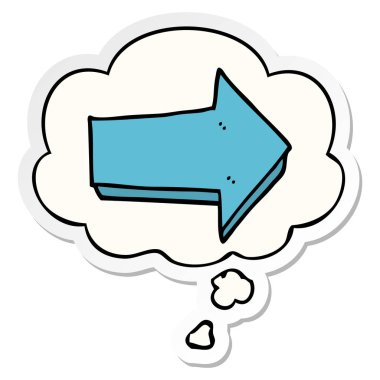 karikatür ok ve basılı bir etiket olarak kabarcık düşünce