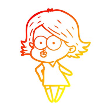 sıcak degrade çizgi çizim karikatür kız pouting