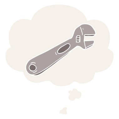 karikatür spanner ve retro tarzında düşünce balonu