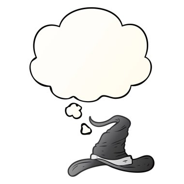 çizgi film sihirbazları şapka ve pürüzsüz degrade tarzında kabarcık düşünce