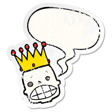 karikatür ürkütücü kafatası yüz ve taç ve konuşma balonu sıkıntılı