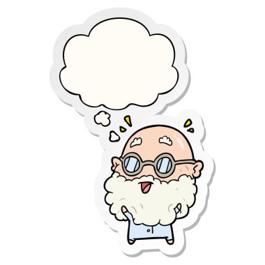 karikatür yaşlı adam şaşırttı ve baskılı bir sticke olarak kabarcık düşündüm