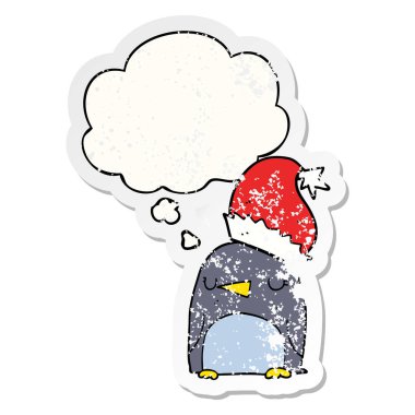 sevimli noel penguen ve sıkıntılı bir yıpranmış olarak kabarcık düşünce s