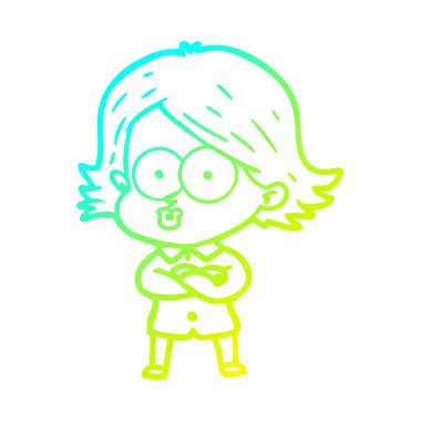 soğuk degrade çizgi çizim karikatür kız somurtma