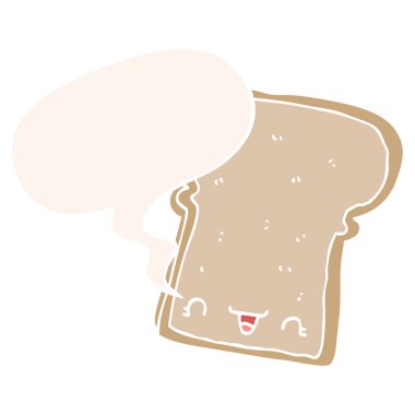 retro tarzıekmek ve konuşma balonu sevimli karikatür dilim