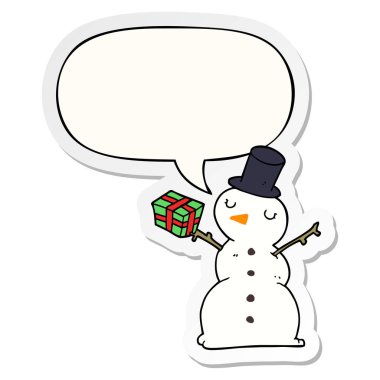 karikatür kardan adam ve konuşma kabarcık etiket