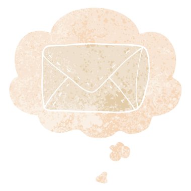 retro dokulu tarzda karikatür zarf ve düşünce balonu