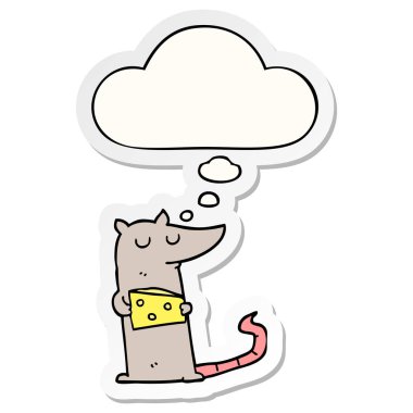 peynir ve baskılı bir sticke olarak düşünce balonu ile karikatür fare