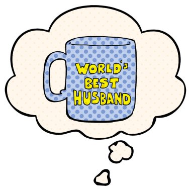 dünyanın en iyi koca kupa ve çizgi roman tarzında kabarcık düşünce