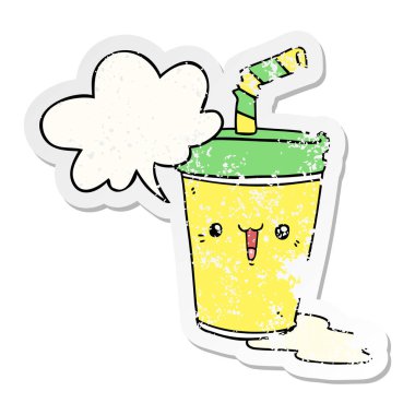 sevimli karikatür soda ve konuşma balonu sıkıntılı etiket