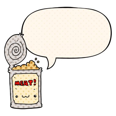 çizgi roman tarzında karikatür konserve gıda ve konuşma balonu