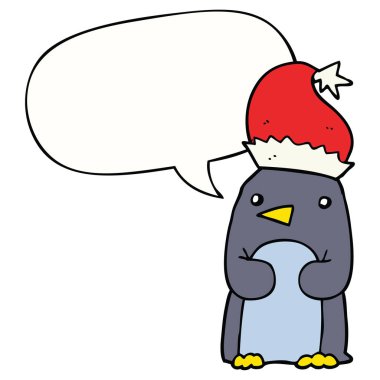 sevimli noel penguen ve konuşma balonu