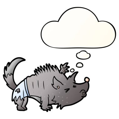 karikatür kurt adam ve pürüzsüz degrade tarzında kabarcık düşünce