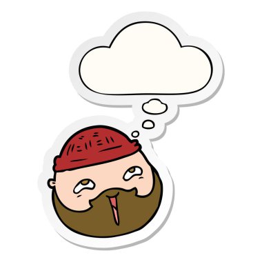 sakallı karikatür erkek yüz ve baskılı sti olarak düşünce balonu