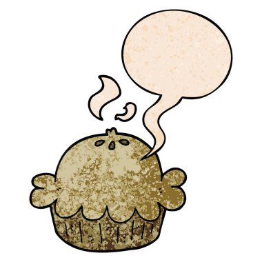 retro doku tarzında karikatür pasta ve konuşma balonu