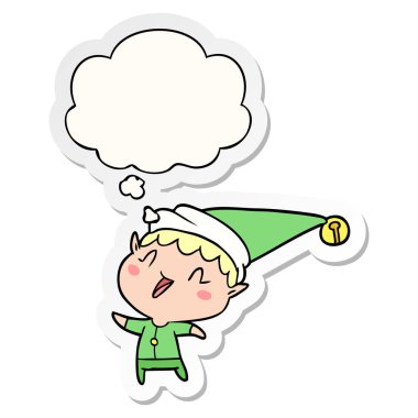karikatür mutlu noel elf ve baskılı bir stic olarak kabarcık düşündüm