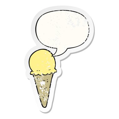 karikatür dondurma ve konuşma balonu sıkıntılı etiket