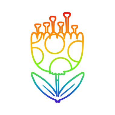 gökkuşağı degrade çizgi çizim karikatür desenli çiçek