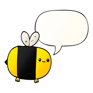 pürüzsüz degrade tarzında sevimli karikatür arı ve konuşma balonu