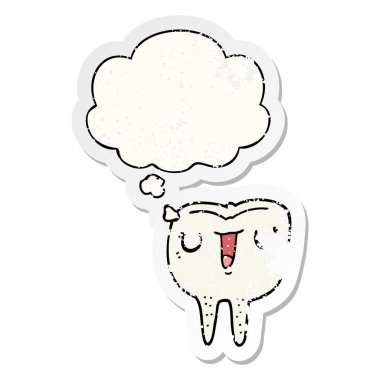 karikatür mutlu diş ve sıkıntılı yıpranmış stic olarak kabarcık düşünce