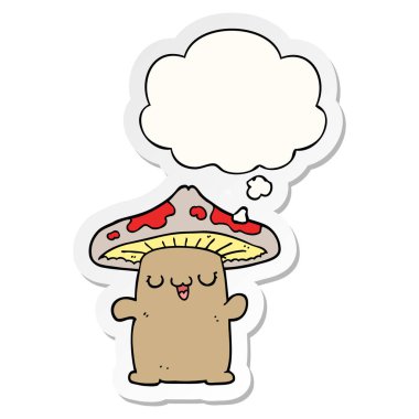 karikatür mantar yaratık ve baskılı bir sticke olarak kabarcık düşünce