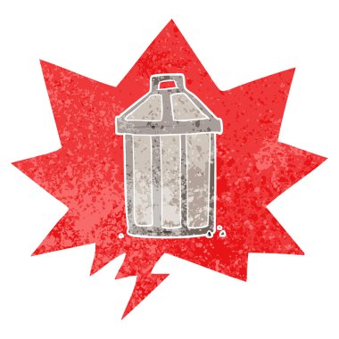 retro dokulu tarzda karikatür çöp kutusu ve konuşma balonu