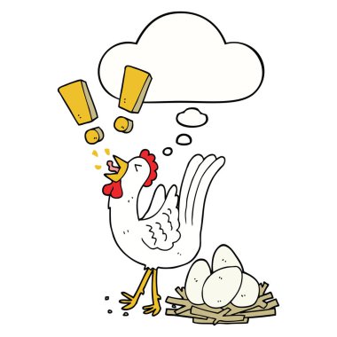 karikatür tavuk yumurtlama yumurta ve düşünce balonu