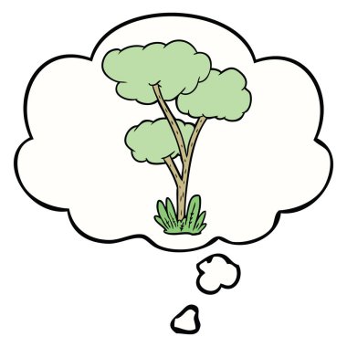 karikatür ağacı ve düşünce balonu