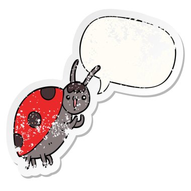 sevimli karikatür uğur böceği ve konuşma balonu sıkıntılı etiket