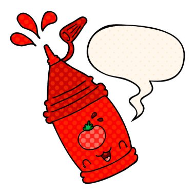 çizgi roman tarzında karikatür ketçap şişe ve konuşma balonu