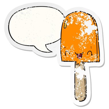 karikatür buz lolly ve konuşma balonu sıkıntılı etiket