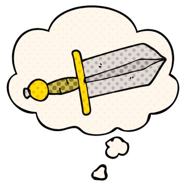 çizgi roman tarzında karikatür hançer ve düşünce balonu